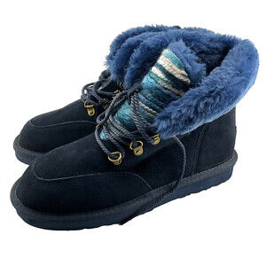 Lamo Linden Blue Water Resistant Suede Winter Boot Rubber Sole Women Size 8